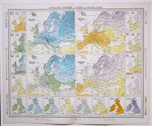 1899 LARGE WEATHER METEOROLOGY MAP ANOMALOUS WEATHER EUROPE & BRITISH ISLES  - Picture 1 of 5