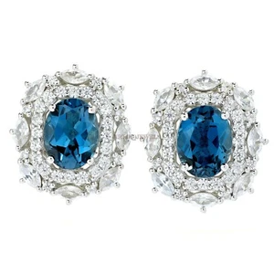 Natural Blue Topaz Gemstone with 925 Sterling Silver Cufflink #1970 - Picture 1 of 3