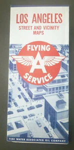 1953 Los Angeles California street road map Tidewater Flying A oil gas - Picture 1 of 4