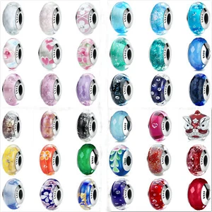 VOROCO Multiple S925 Charms Glass Beads Sterling Silver DIY Fit Bracelet Girls