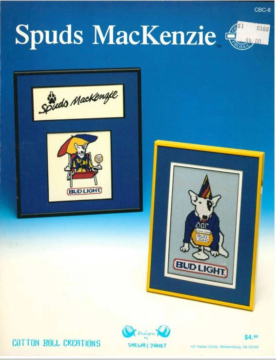 SPUDS MACKENZIE COUNTED CROSS STITCH CBC-8 BY COTTON BOLL CREATIONS - Image 1 of 1