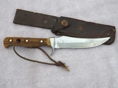 PUMA Germany rare 6393 SKINNER hunting knife, sambar stag, orig sheath 1976 - Image 1 of 4