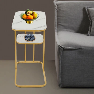 C Shaped Side Table 2 Tier Coffee Table Sofa Side Table Mobile Table - Image 1 of 4
