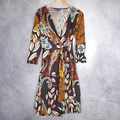 Vestido Vivienne Tam envolvente para mujer XS gris marrón floral ceñido al cuerpo elástico Foto 1 de 4