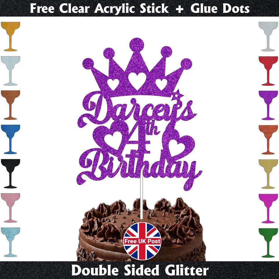 Personalised Princess Cake Topper, Name & Age, Happy Birthday Crown Girls UK - Image 1 of 1