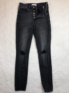 Vervet Jeans Womens Size 27 Black Denim Distressed Mid Rise Buttonfly - Picture 1 of 15