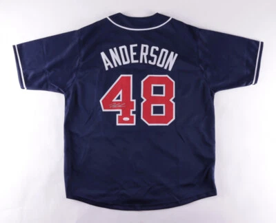 Camiseta deportiva firmada por Ian Anderson de los Bravos (JSA COA) 2021 lanzador titular de Atlanta Foto 1 de 4