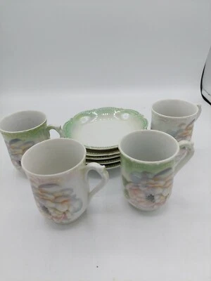 set of 4 C. 1914 - 1922 PK Silesia Cups & Saucers Peony Pattern - Image 1 of 4