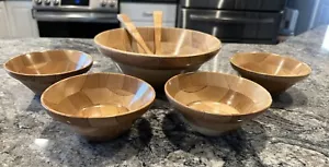 Vintage Salad Set (7 pieces) Wooden Bowls & Serving Utensils Made In Japan EUC - Picture 1 of 13