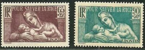 FRANCE 1937 FV MH Semi - Postal Stamps Set Scott # B64 - B65 CV 8.75$ - Picture 1 of 2