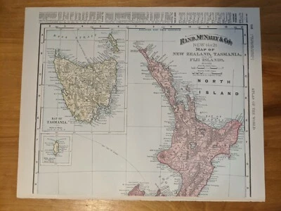 Mapa antigo da Tasmânia 1899 Atlas multicolorido Nova Gales do Sul Victoria flip side - Imagem 1 de 4