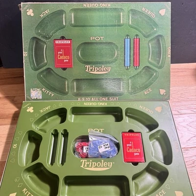 Vintage Cadaco Tripoley Board Game Complete w/ Cards & Chips Classic Poker Tray - Image 1 of 4