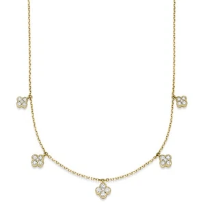 Necklace 750 Yellow Gold Cloverleaf Flowers 25 Diamond 0,70 CT Tw-Si , 45cm - Picture 1 of 2