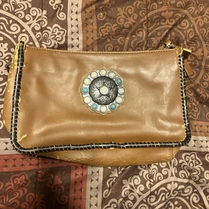 Trinity Ranch / tracolla con cerniera avvolgente senza cinturino marrone e turchese / pochette - Foto 1 di 13