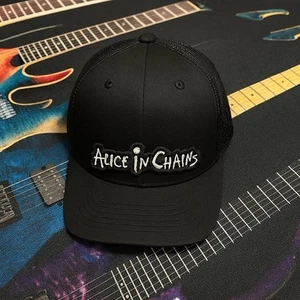 ALICE IN CHAINS PATCHED BLACK SNAPBACK REGULAR TRUCKER HAT - Picture 1 of 2