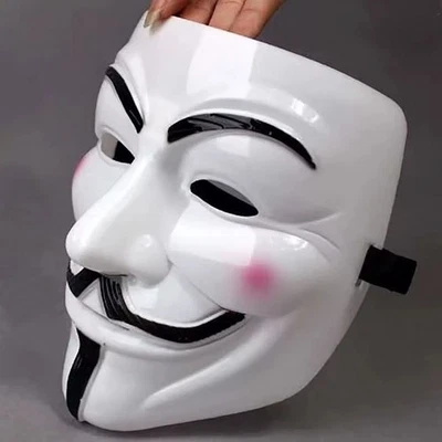 2 X WEISSE ANONYME HACKER PROTEST TYP FAWKES HALLOWEEN SCHICKES KLEID GESICHTSMASKE - Bild 1 von 4