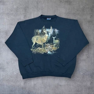 Vintage 90s "Buck & Deer" Black Nature Crewneck Sweatshirt / Gr: XL - Bild 1 von 5