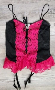 Vintage Lingerie Top Juliana Medium Corset Top Black Pink Lace Y2k Bustier - Picture 1 of 7