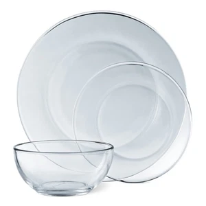 12-Pieces round Clear Glass Dinnerware Set - Picture 1 of 8