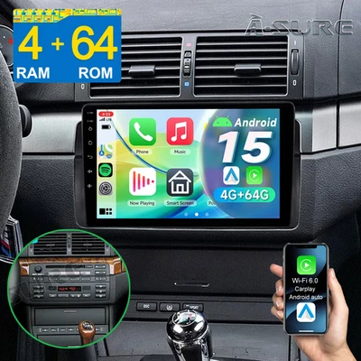 Für BMW E46 3er 318 320 325 M3 Apple Carplay Autoradio Android 15 GPS Navi 4+64G - Bild 1 von 4