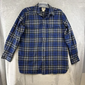 Camicia LL Bean uomo grande blu grigio quadri flanella vestibilità tradizionale con bottoni - Foto 1 di 10