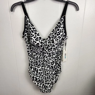Calvin Klein Swimsuit Size 16 Black White Leopard One Piece UPF 50+ Stretch - Image 1 of 4