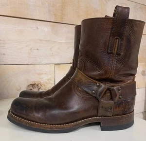 Frye Engineer Boots Brown Leather Men 9.5 D Buckle Rubber USA - Picture 1 of 10
