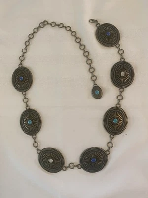 Chain Belt, Medallions With Silver And Blue Gems Attached With Gold Chain - Image 1 of 3
