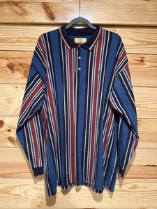 Vintage Long Sleeve Henley Duck Head Striped Shirt Men 2XLT 90s 100% Cotton - Picture 1 of 7