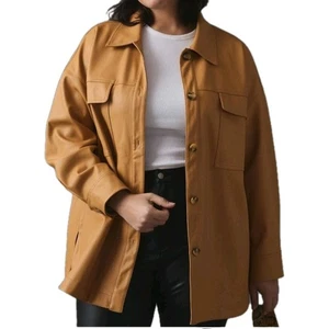Anthropologie Maeve Shirt Jacket Womens Small Faux Vegan Leather Oversize Baggy - Picture 1 of 17