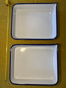 TWO Porcelain White/Blue Enamel Large Photo Developing Trays - 17 1/2” x 14 1/2" - Picture 1 of 16