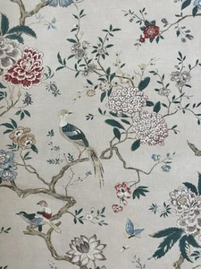 GP & J Baker Oriental Bird SIGNATURE FABRIC 3 3/8 Yards Linen - Picture 1 of 7