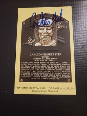 Carlton Fisk FIRMADO DORADO SALÓN DE LA FAMA PLACA TARJETA AUTÓGRAFO BOSTON RED SOX  Foto 1 de 2