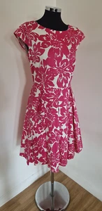 Kew Pink & White Floral Dress Size 14 Cotton Dress Jigsaw Pockets Fit & Flare - Picture 1 of 10