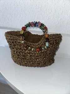 Cappelli Straworld Woven Straw Hand Bag with Beaded Handle - Picture 1 of 10