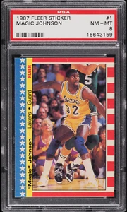 1987 Fleer Sticker Magic Johnson Card #1 PSA 8 NM-MT Mint Basketball Cards - Bild 1 von 1
