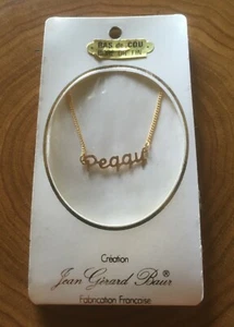 FRENCH DESIGNER 1970s WOMAN NAME NECKLACE~ PEGGY ~GOLD PLATED~MADE IN FRANCE~NEW - Picture 1 of 8