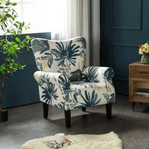 Blue Chair Wing Back Arm Sofa Seat Living Accent Room Bed Upholstered Fabric New - Picture 1 of 8