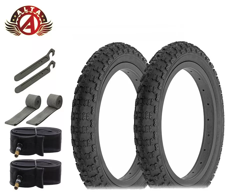 ALTA BICYCLE 14 x 2.125 BLACK COMP III BMX TREAD W/ TUBES RIM STRIPS LEVERS. - Image 1 of 1