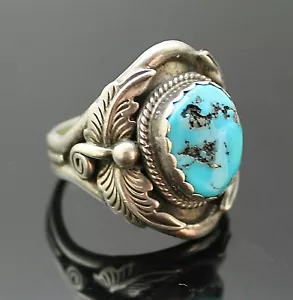 ANILLO LAWRENCE BACA HISPANO GENUINO TURQUESA DISEÑO FLORAL PLATA ESTERLINA 12 - Imagen 1 de 5