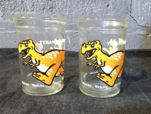 Vintage 1988 Welch's Jelly Jar Tyrannosaurus Rex Dinosaur Juice Glass Set of 2 - Picture 1 of 7