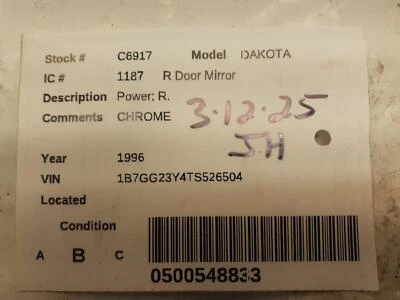 Used Right Door Mirror fits: 1996 Dodge Dakota Power Right Grade B - Image 1 of 4