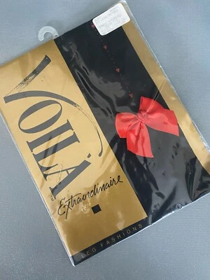 Pantimedias Voila Extraordinaire negras vintage años 90 costura corazón rojo y lazo rojo mediano Foto 1 de 4