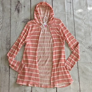 No Boundaries M Medium Pink Open Front Long Sleeve Hooded Knit Sweater Cardigan - Picture 1 of 8
