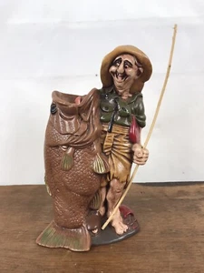 Vintage Hillbilly Fisherman with Giant Bass Fish Humorous Figurine - Picture 1 of 9