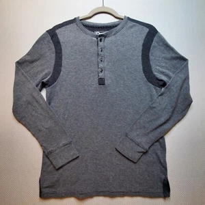 Retrofit Men Long Sleeve Henley Shirt Small Grey Black Stripe Long Sleeve Cotton - Picture 1 of 11