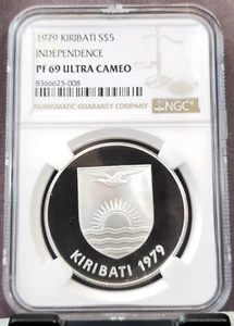1979 KIRIBATI SILVER 5 DOLLARS INDEPENDENCE NGC PF 69 ULTRA CAMEO RARE TOP POP - Picture 1 of 3