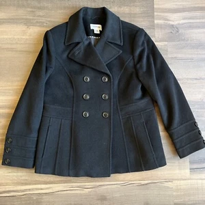 St John Bay Women’s Pea Coat Black Large Wool Nylon Cashmere Blend - Picture 1 of 14