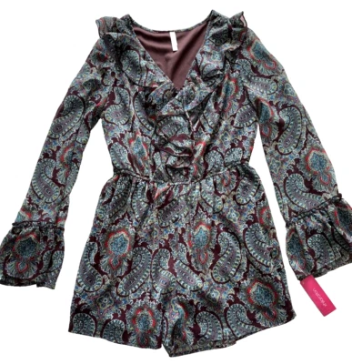 Nuevo Xhilaration Mameluco Pantalones Cortos Para Mujer Medianos Cachemira Jersey Manga Campana Volantes Foto 1 de 4