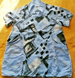 Top Eden Rock Italia Azul Blanco Geométrico Lino Lagenlook Capas Talla S - Imagen 1 de 8